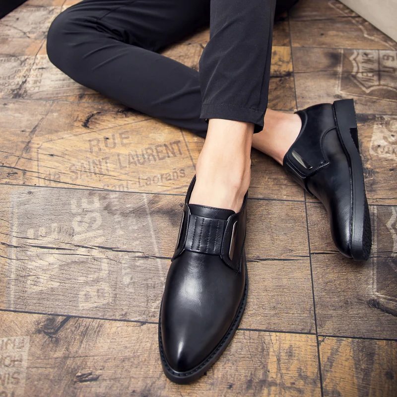 2019 new style fashion men's shoes casual leather loafers male classic black slip on shoe man coffice comfortable for men | Обувь