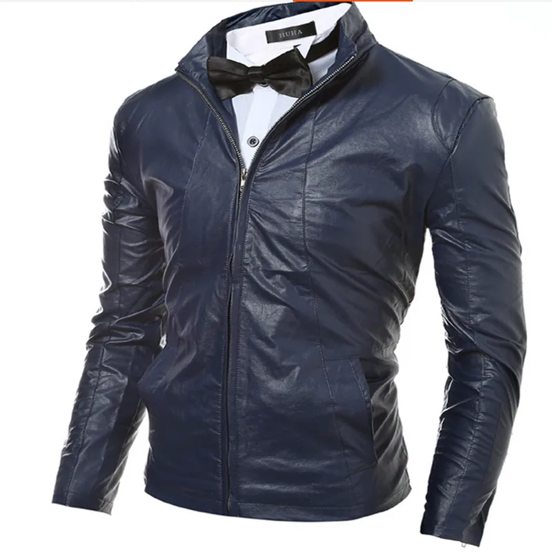 Мужская куртка из искусственной кожи пальто фирменный дизайн приталенные Модное