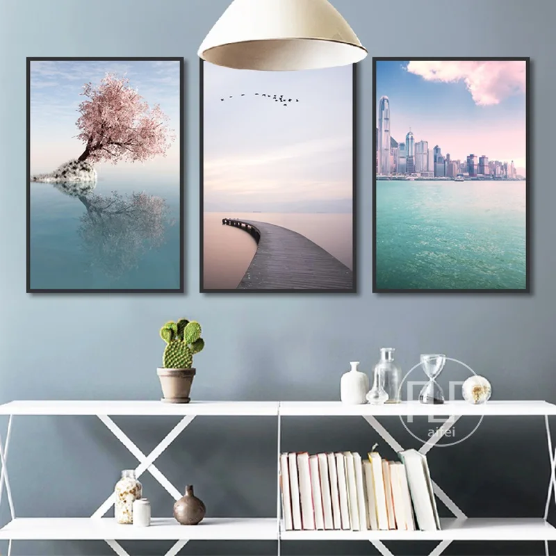 

Nordic Decoration Home Art Picture Minimalist Romantic Sea Landscape Posters and Prints for Bedroom Unframed Canvas Painting