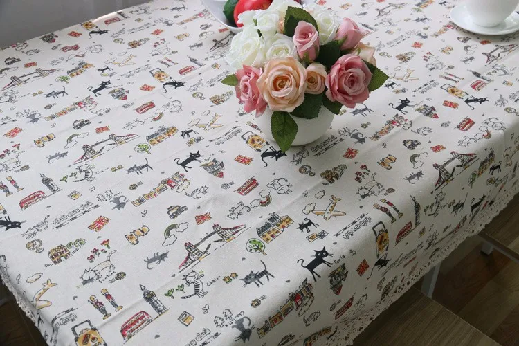 Корейский мультфильм кошки скатерть дом/вечерние/Декор для обеденного стола домашний стол/холодильник лен хлопок пылезащитный чехол