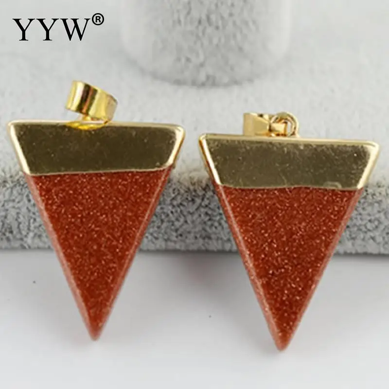 goldstone Натуральный камень треугольник позолоченный кварцевый камень кулон цепь яркое женское ожерелье Модные ювелирные изделия - Окраска металла: goldstone