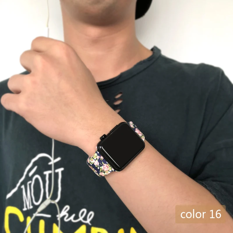Color 16 Цветочные женские ремешки для Apple watch Series 5 4 3 2 1 40 мм 44 мм силиконовый Печатный ремешок для iWatch Series 4 3 2 1 38 мм 42 мм - Цвет ремешка: Color 16