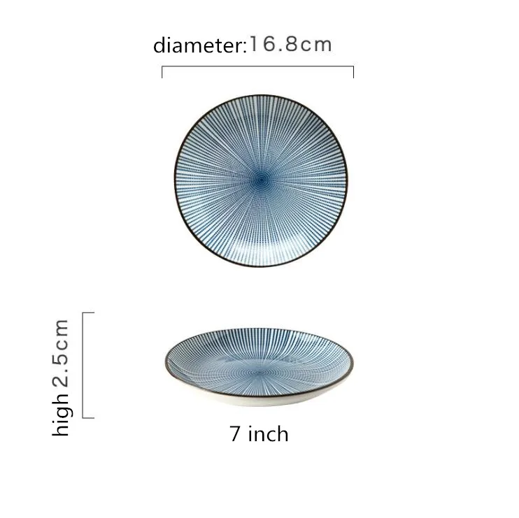 7 inch round plate Голубое годовое кольцо обеденная тарелка керамическая кухонная тарелка посуда набор блюд рисовый салат лапша миска суп кухонный инструмент для приготовления пищи - Цвет: 7 inch round plate