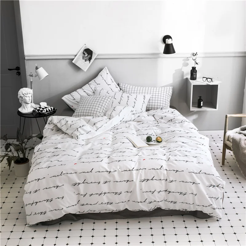 3/4pc 100% Cotton bedding set Single Queen King size duvet cover fitted sheet pillow cases nordic quilt covers white bed linens | Дом и сад