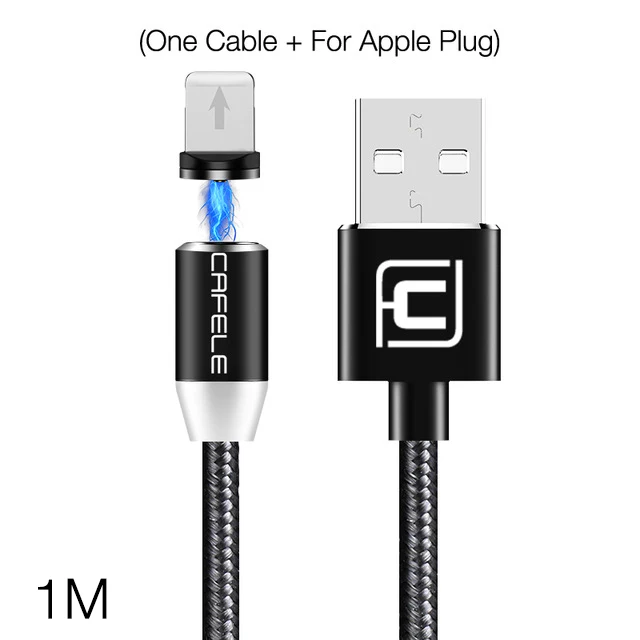 1M Black for iPhone Cafele светодиодный светодиодный магнитный usb-кабель для iPhone Micro USB кабель USB C магнитное зарядное устройство нейлон Кабо Для samsung Xiaomi huawei - Цвет: 1M Black for iPhone