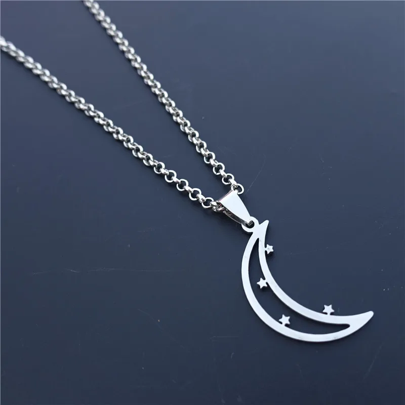 

Crescent Moon & Stars Islam Pendant Stainless Steel Necklace Men Boys Jewelry