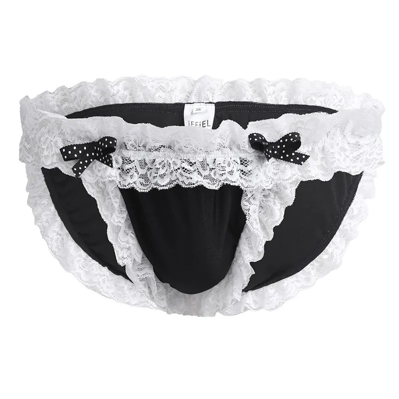 Inlzdz Мужское нижнее белье Sissy Maid цветочные кружева мягкое бикини g string Gays трусы