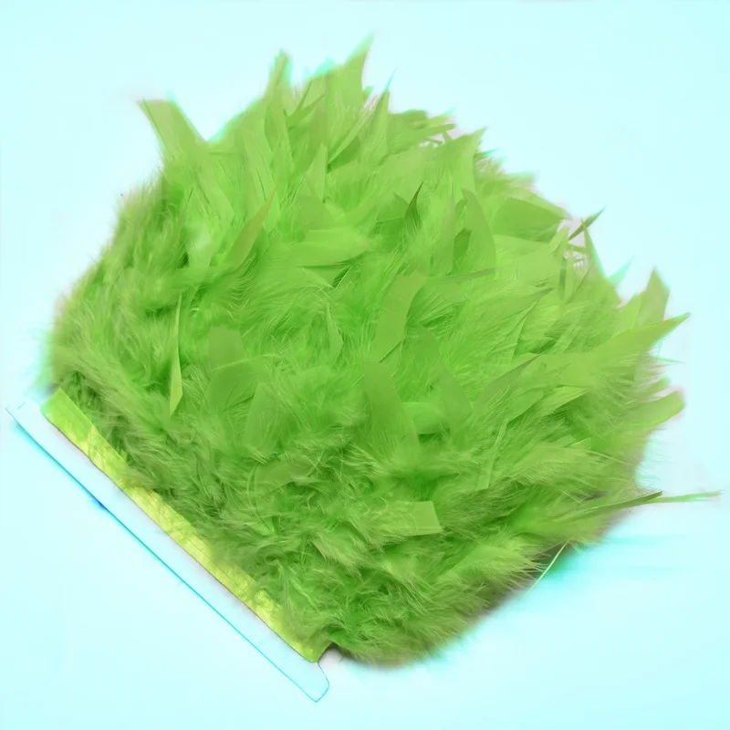 Apple green 1 м/лот, черные пушистые перья индейки, отделка, бахрома, 10-15 см, окрашенная лента с перьями марабу, сделай сам, праздничная одежда, платье, Шлейфы - Color: Apple green