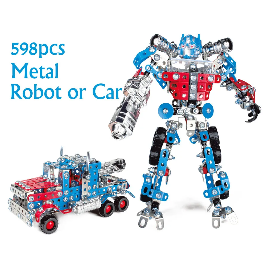 598pcs Сборная модель автомобиля-робота, набор металлических блоков, строительные блоки для робота или автомобиля, игровой набор, развивающие игрушки для детей - Цвет: 598pcs
