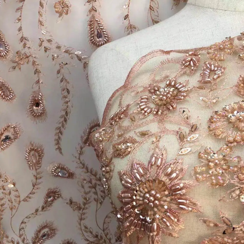 Beige La Belleza 1 ярд вино вечернее/свадебное платье ручной работы бисером кружева fabirc 51 ''ширина - Цвет: Beige