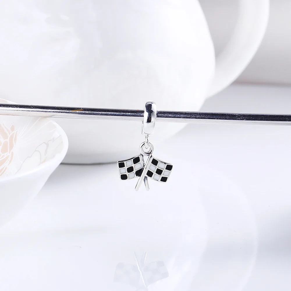 Новый Гонки Клетчатый Флаг Кулон 100% Стерлингового Серебра 925 DIY Ювелирных Изделий