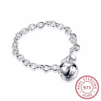 lekani womans fine jewelry 19cm bracelet 925 sterling silver hollow ball charm 5mm link chain bracelet bangle pulseira de prata