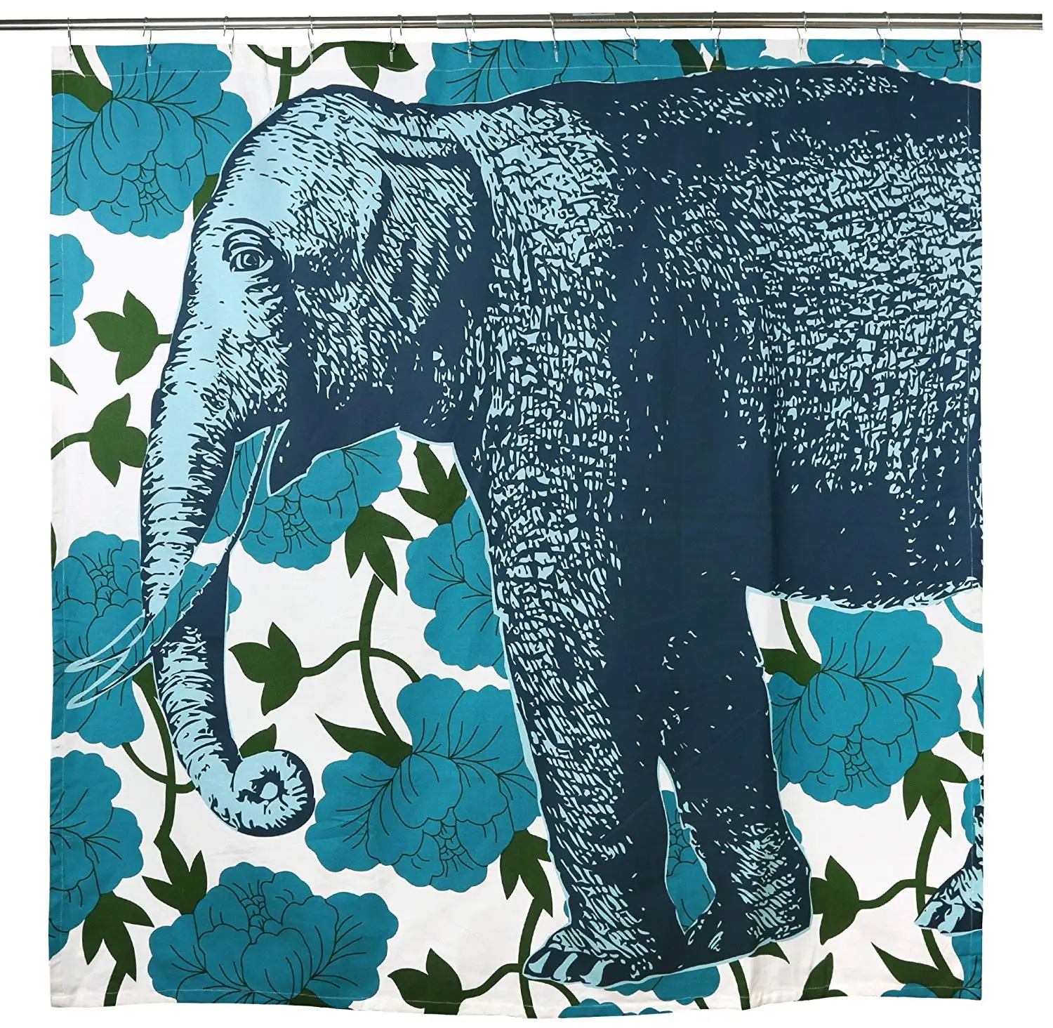 

Elephant Floral Shower Curtain Aqua