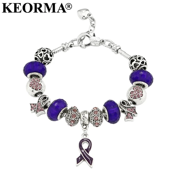 purple Keorma Рак молочной железы осведомленности розовая лента кулон сердце змея цепи регулируемый браслет и Браслеты Для женщин подарок на день матери - Окраска металла: purple