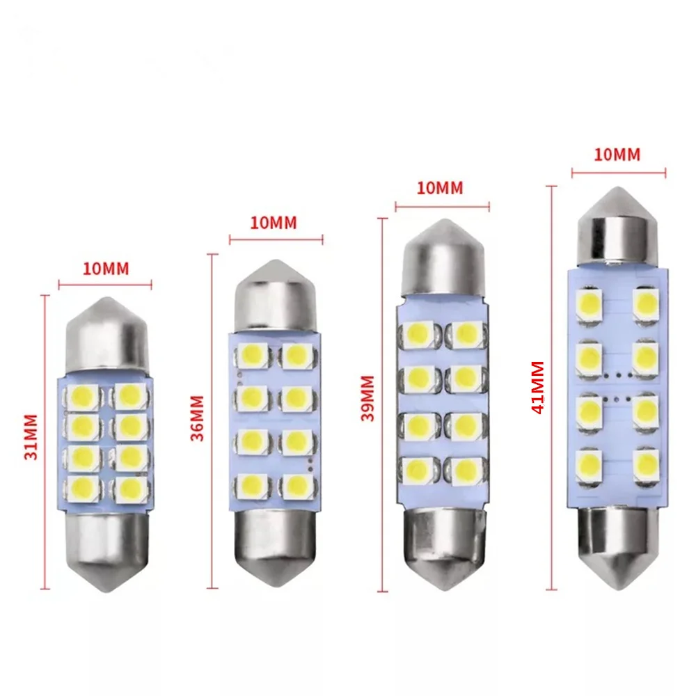 Фото Супер-яркие светодиодные гирлянды 8SMD 1210 для салона автомобиля, 31 мм, 36 мм, 39 мм, 41 мм, 2 шт., лампы-фестоны, белые лампы для чтения, 12 В постоянного тока №5