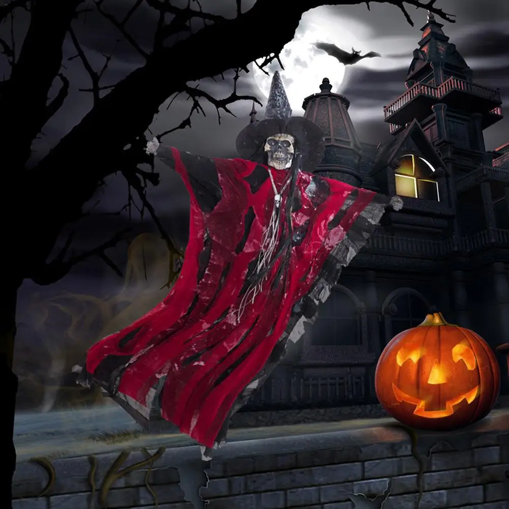 

Halloween Decoration House Props Hanging Animated Scary Skeleton Ghost With Red LED Light Eyes And Horror Sounds Ornament