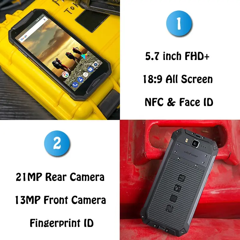 Ulefone Armor 3 водонепроницаемый IP68 мобильный телефон 5 7 &quotFHD + Android 8 1 4 Гб 64 21MP NFC Face ID 10300