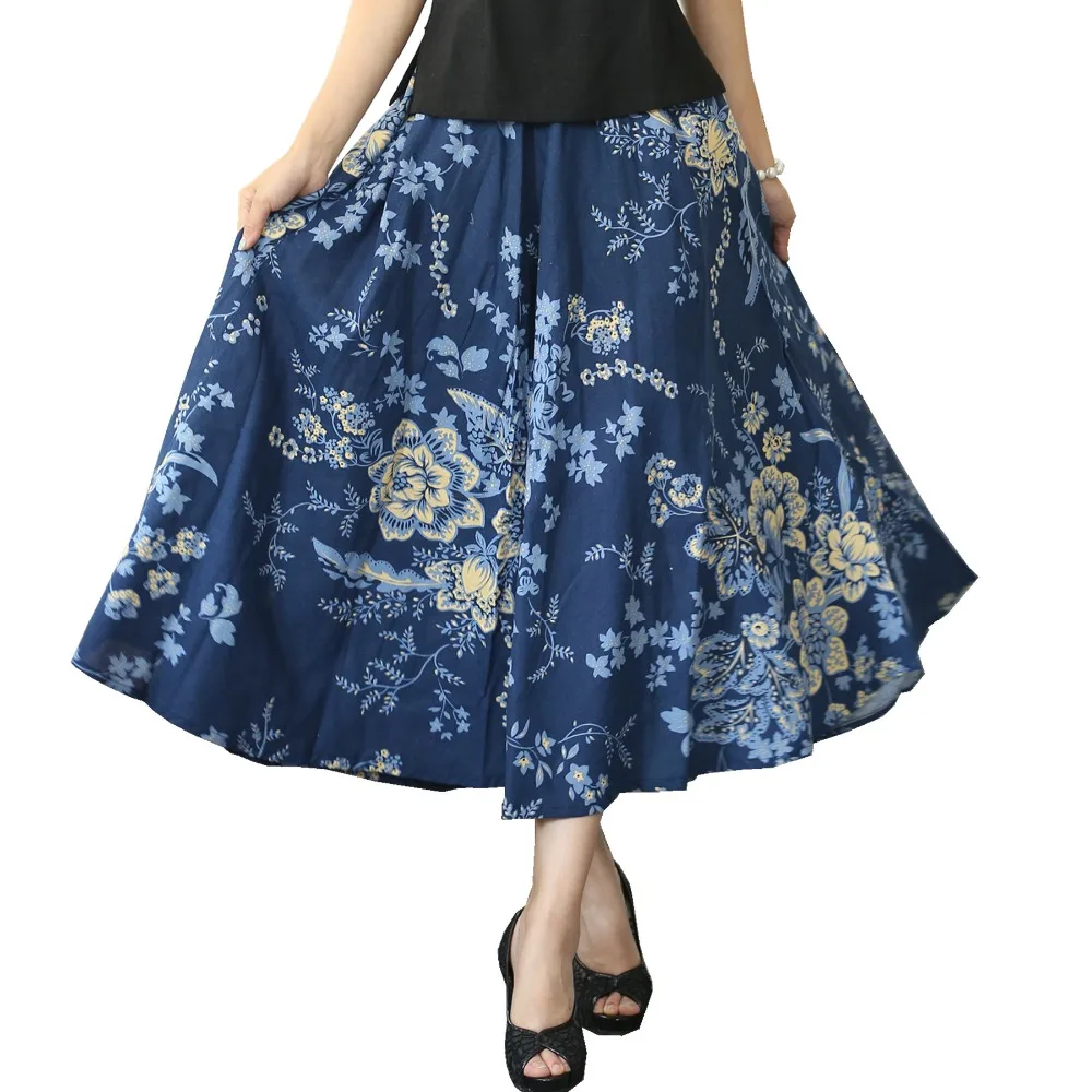 Женская винтажная длинная юбка Shanghai Story льняная из смешанной ткани с цветами