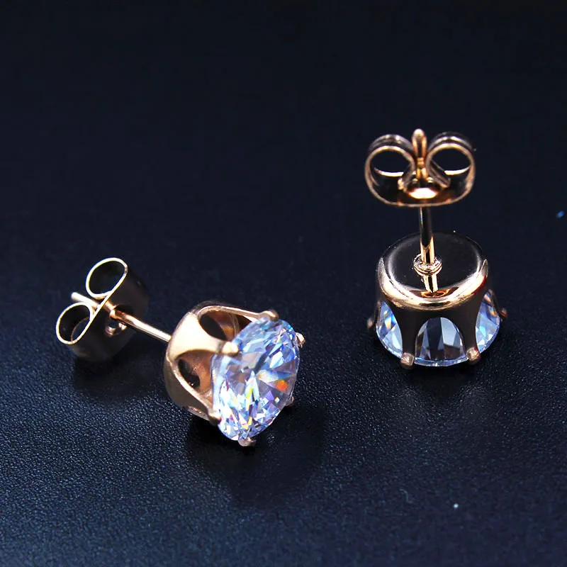 Серьги-пусеты из блестящей титановой стали для женщин покрытие розового золота 1