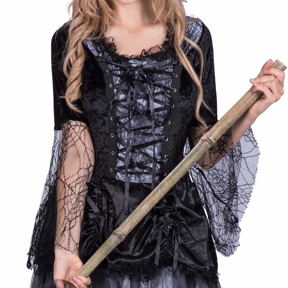 Женский сексуальный костюм В Стиле Ренессанс паук ведьма черное платье для