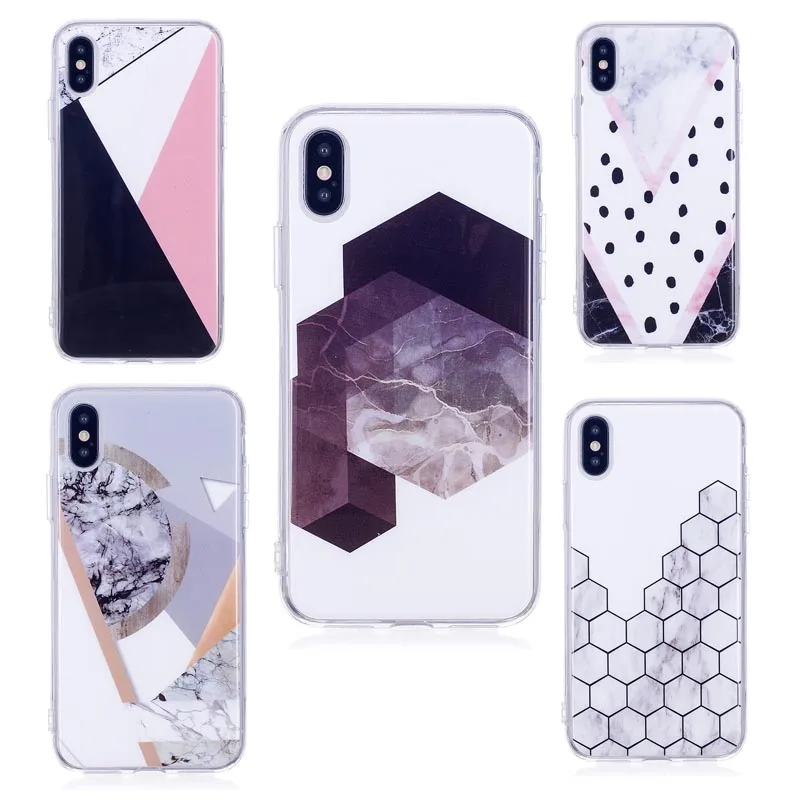 KerzzilSimple Geometry Marble Cases For iPhone 6s 6 7 8 Plus Soft TPU Cover X 5s 5 SE Splice Phone Case |