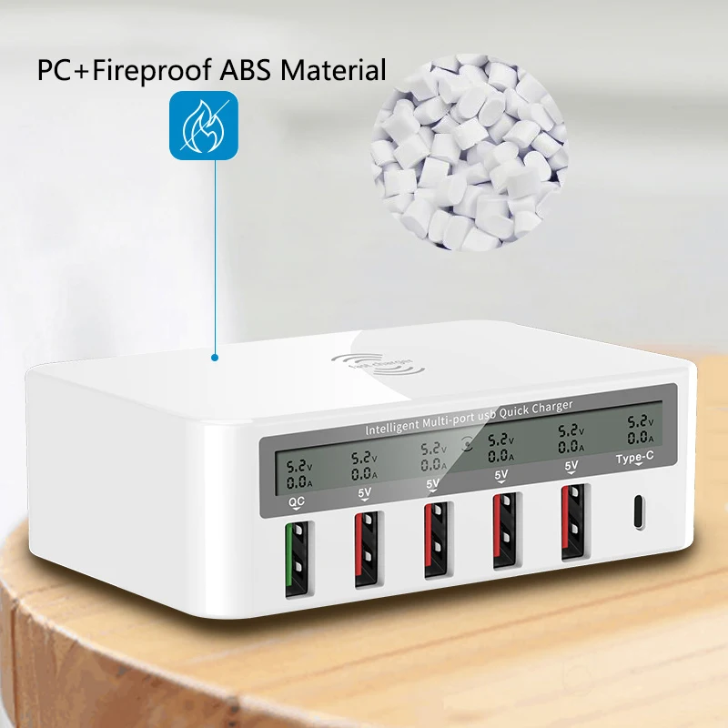 Multi-port Charging Station Hub 10W Qi Fast Charger Wireless LED Screen Smart USB Port Quick Charge 3.0 Type C PD | Мобильные