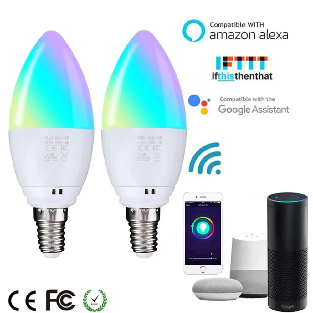 3 шт. E14 Wifi умный светильник, теплый белый, меняющий цвет, лампа голосовой cotrol от Google Home Tuya Smart, рождественские украшения, лампа