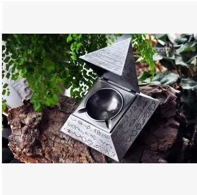 

Classical Gift Home Decorative Carving Creative Pyramid Ashtray Tin alloy With Lids Cigarette Smokeless Cigar Ashtray YHG003