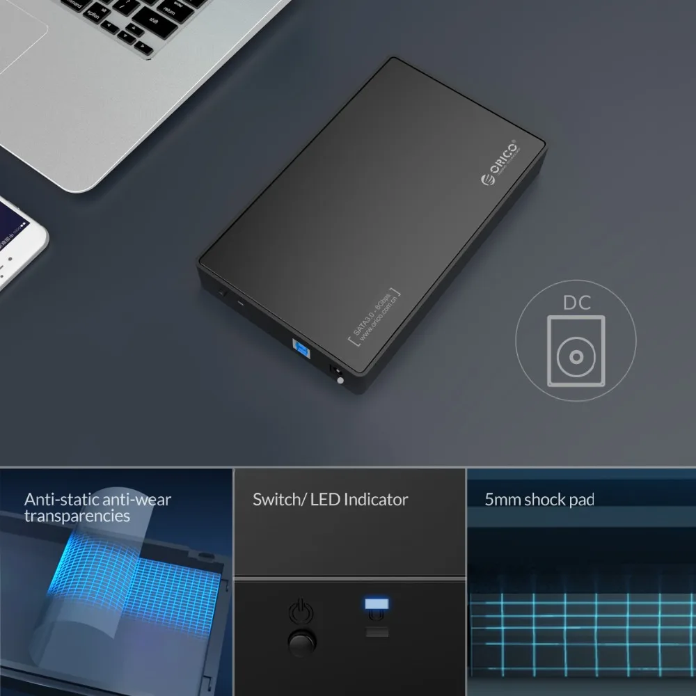 ORICO 3,5 дюйма HDD чехол USB 3,0 5 Гбит/с для SATA поддержка UASP и 8 ТБ накопители предназначены для ноутбука Настольный ПК жесткий диск корпус