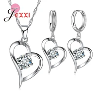 heart 925 sterling silver jewelry sets for women aaa cz stone shiny pendant necklace hoop earrings for female wholesale