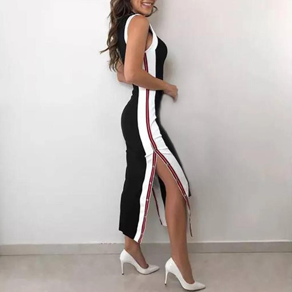 Платье женское летнее модное сексуальное с высоким разрезом на кнопках | Женская