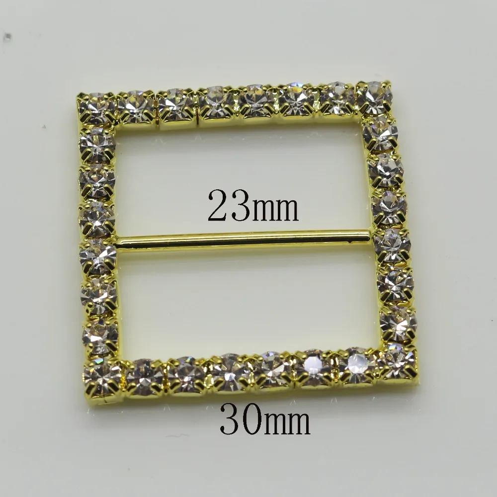 Блестящий Квадрат 10 шт. золотой пряжкой Rhinestone Diamante Лента слайдер Свадебное приглашение украшения пряжки металла кристалл