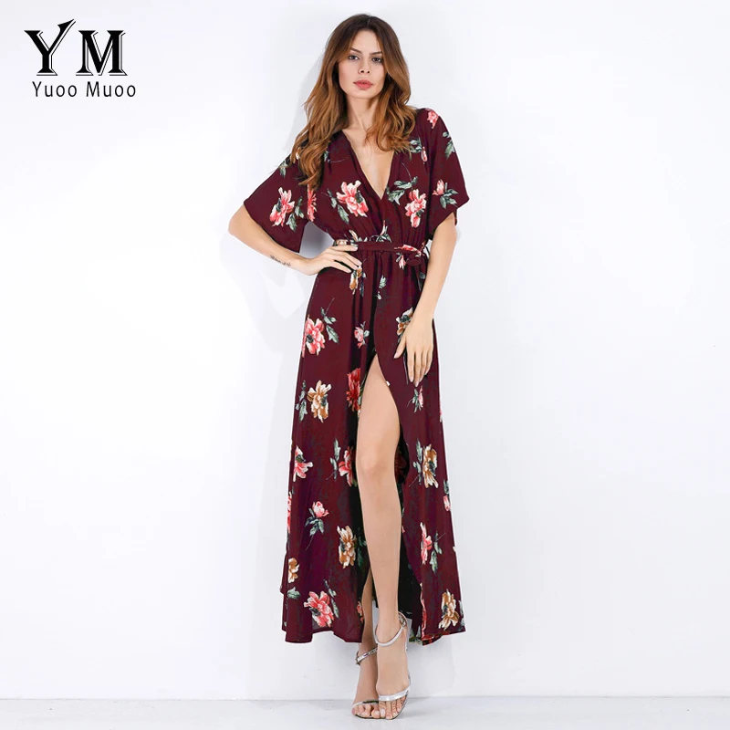 YuooMuoo 14 цветов Vestidos 2019 летнее женское богемное платье сексуальное с v образным