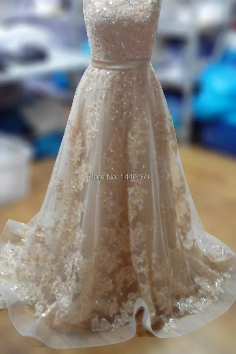 Свадебное платье из органзы цвета шампанского элегантное ТРАПЕЦИЕВИДНОЕ