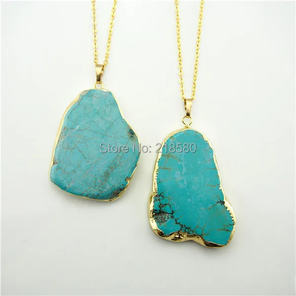 

QN317 Howlite Slab Stone Pendant Gold Electroplated Stone Pendant Necklace