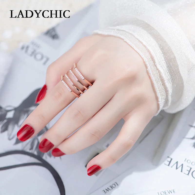 LADYCHIC роскошное розовое золото геометрическое кольцо неправильной формы для
