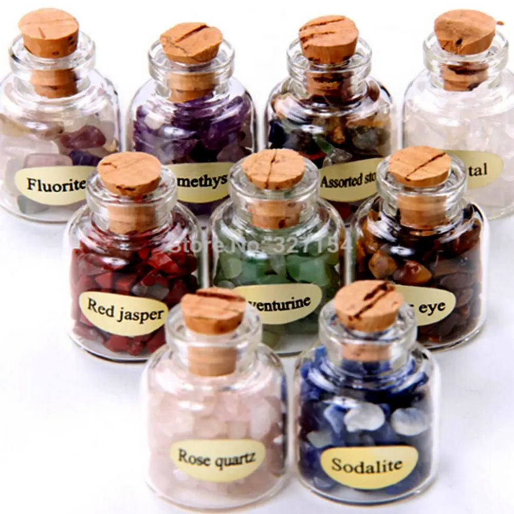 

9pcs Mini Semiprecious Stones Natural Bottles Crystal Healing Tumbled Stones Reiki Wicca with Box GC000
