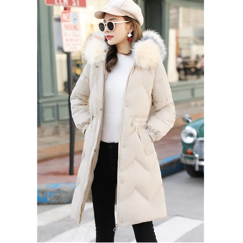 

UHYTGF Fashion Thick cotton coat Parker women High quality down jacket fur collar hooded warm jacket Slim Female winter coat1084