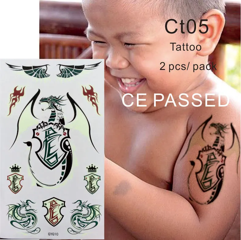 CT05 детская временная татуировка Нетоксичная и с сертификатом CE Дракон крылья
