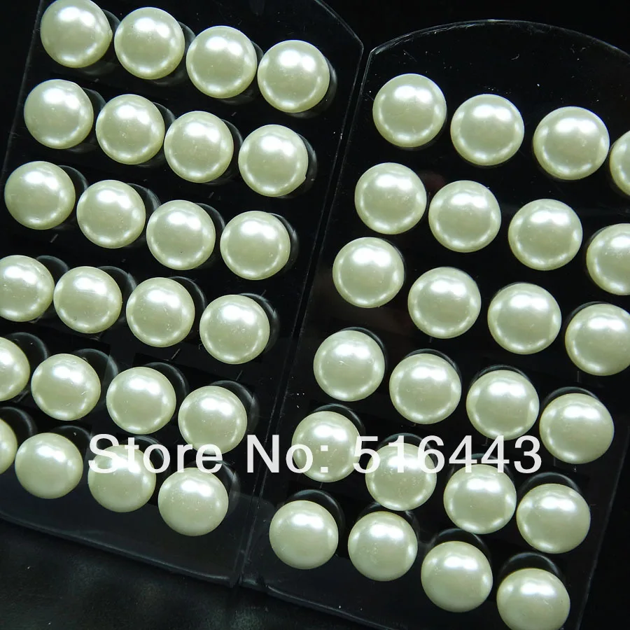 A-548 96pcs Round Silver White Glass Pearl Stainless steel Women Stud Earrings Wholesale Fashion Jewelry Lots include the pad | Украшения и