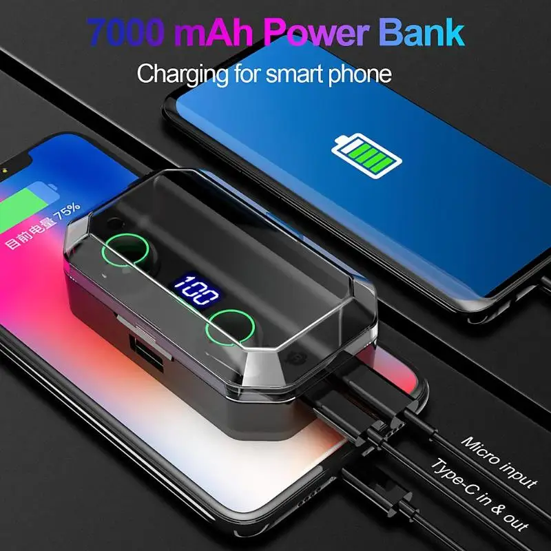 TWS T9 Bluetooth V5.0 гарнитура беспроводные наушники стерео двойной микрофон 7000 мАч