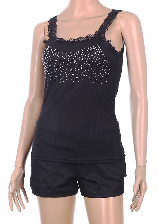 Майка женская хлопковая с кружевом и бисером 3 цвета | Женская одежда