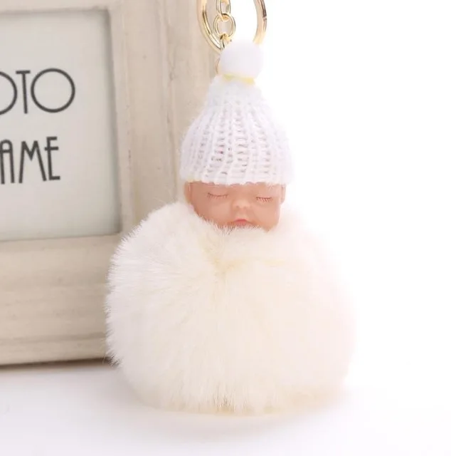 Спящий ребенок пушистый меховой помпон брелок для ключей мех кролика мяч кролик