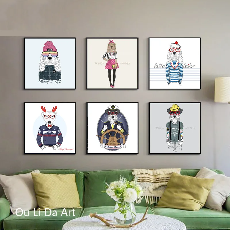 Картина маслом на холсте без рамки с изображением мультяшных животных кроликов