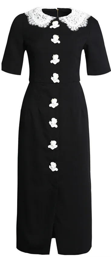 Кукла воротник с коротким рукавом Уличная Button Trimmed Цвет блок полиэстер