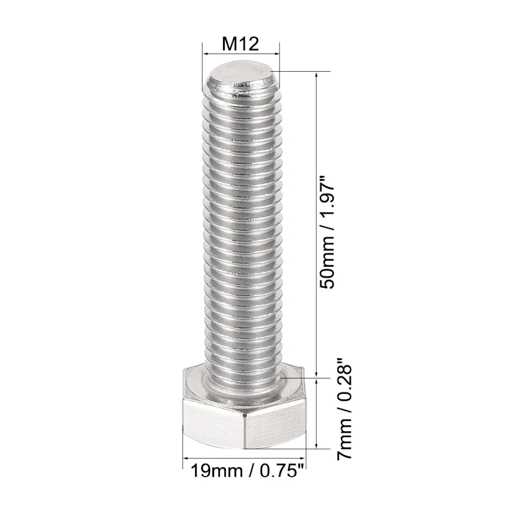 Uxcell 1 шт. резьба M12 40/50 мм болты 304 Шестигранная головка из нержавеющей стали Левши