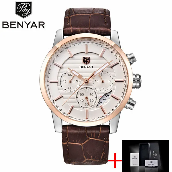 L rose gold white B BENYAR, модные спортивные мужские часы с хронографом из нержавеющей стали, лучший бренд, Роскошные Кварцевые бизнес часы, часы, Relogio Masculino - Цвет: L rose gold white B