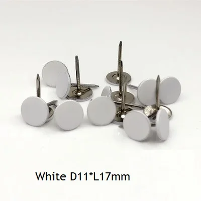 White D11L17MM 200 шт./лот, цветная роза, красный, черный, белый, синий, розовый, зеленый, Плоская Круглая обивка, гвоздь, шпилька, булавка для украшения мебели, дивана, двери - Цвет: White D11L17MM