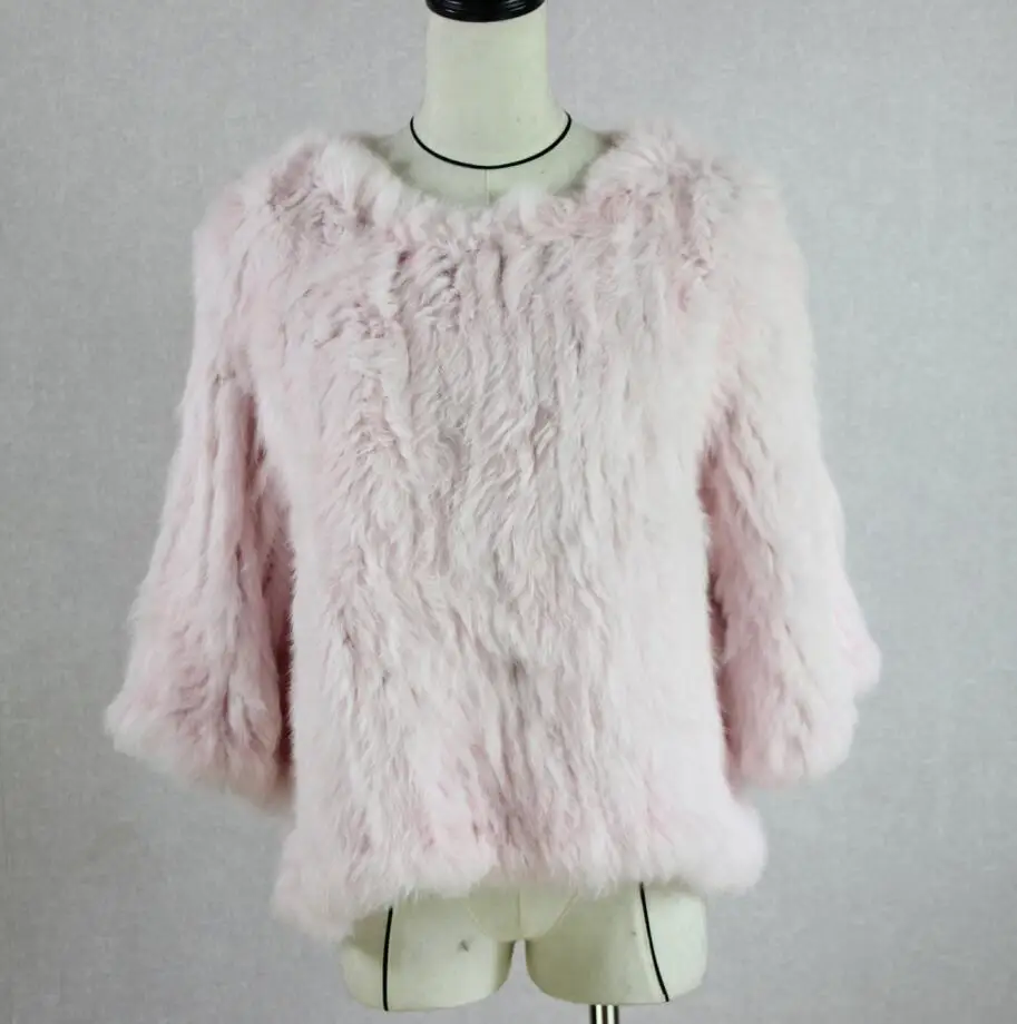 pink Harppihop* Новинка, горячая Распродажа, женское вязаное пальто с натуральным кроличьим мехом, куртка, жилеты, накидка, комбинезон, 11 цветов, черный, бежевый - Цвет: pink