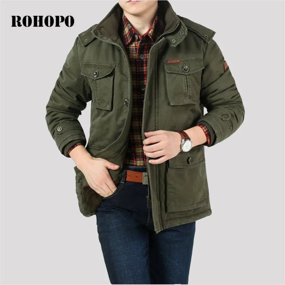 Мужская куртка в стиле милитари ROHOPO утепленная из 100% хлопка с отстегивающимся